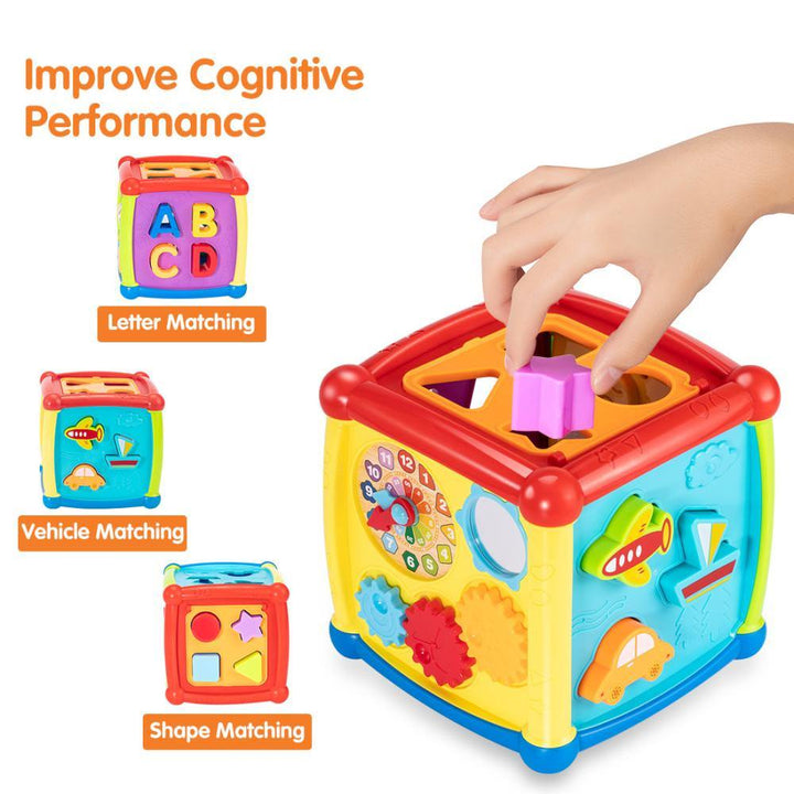 CMontessori Early Education Educational Toy Baby Toy Geometry Shape Pairing Blocks Toys Music Gear Clock Learn basic life skills (Color) - MRSLM