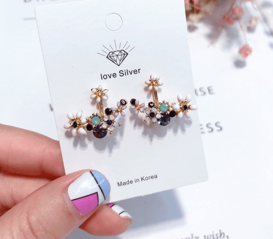 Glazed flower rhinestone earrings - MRSLM