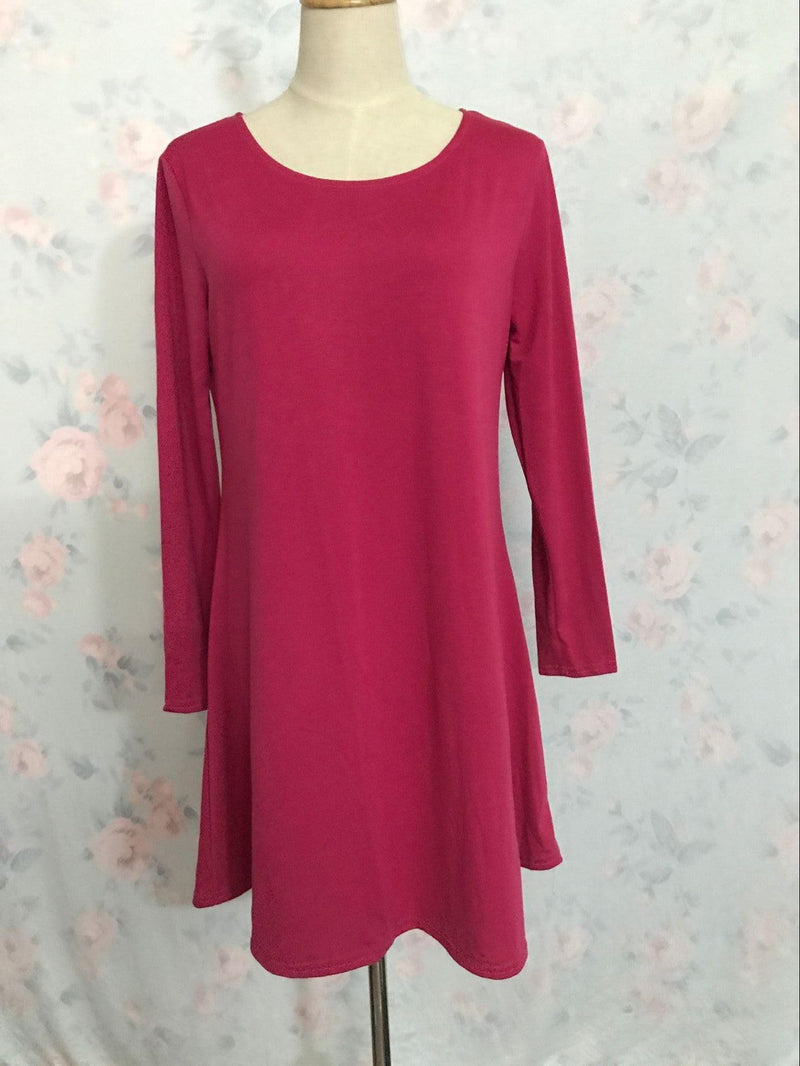 Solid color long-sleeved loose slim dress - MRSLM