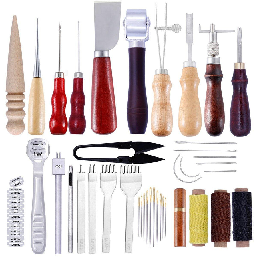 Professional Handmade Sewing Leather Craft Tools Kit Punch Stitching Carving - MRSLM