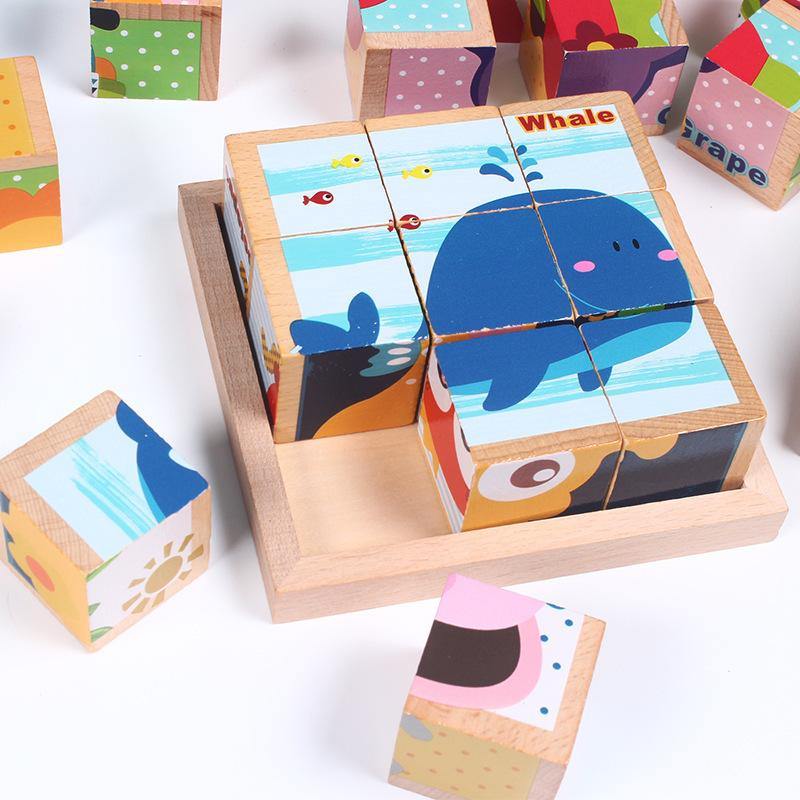 High-grade Six-face Picture Wooden Jigsaw 3D Puzzle Toys Children's Early Educational Toy Cube Jigsaw Puzzle Baby Kids Gifts - MRSLM