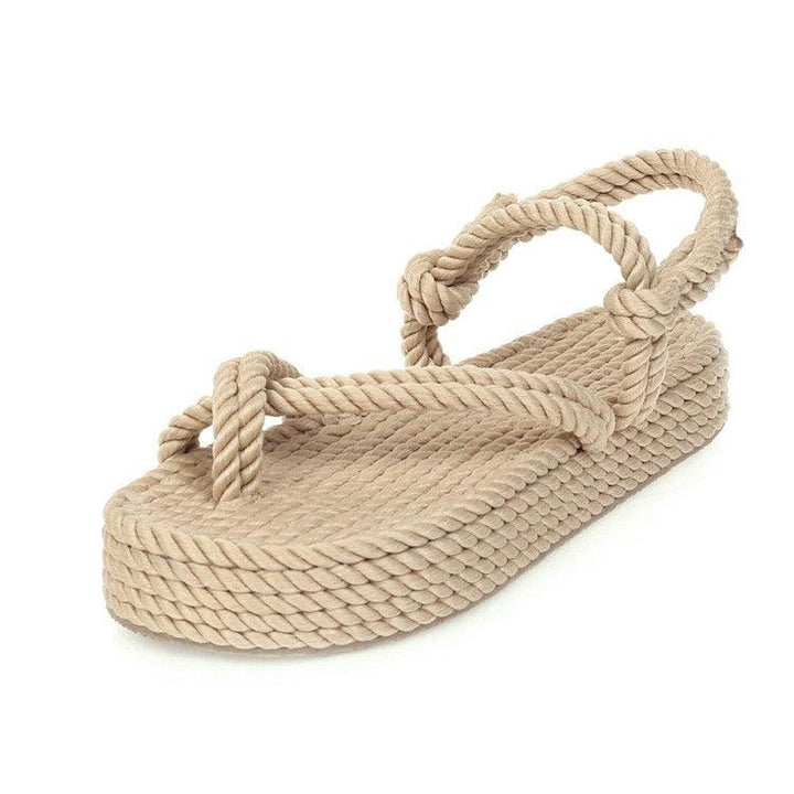Flat bottom fisherman straw braided toe women's shoes - MRSLM