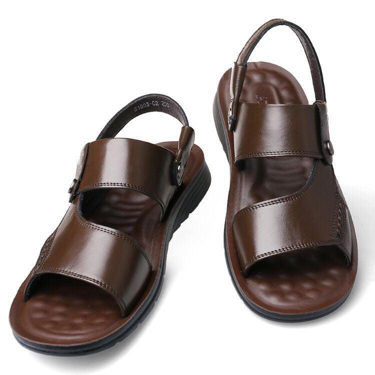 First Layer Cowhide Soft Sole Non-slip Men's Leather Sandals Men's Beach Shoes - MRSLM