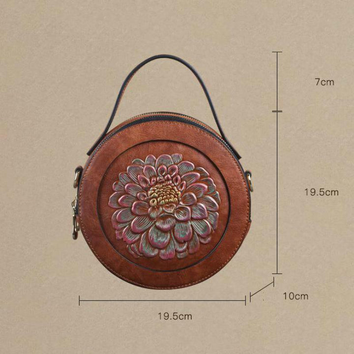 Vintage Embossed Small Round Bag, Shoulder Messenger Bag, Zipper Large-capacity Handbag - MRSLM