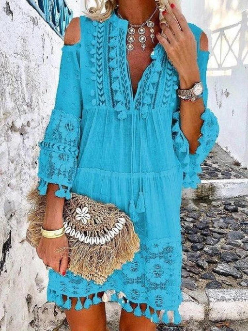 Women's lace fringed mid-length shirt, view 2 - MRSLM