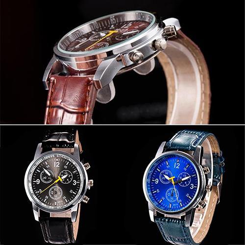 Men's Fashion Faux Leather Strap Round Dial Analog Casual Wrist Watch Xmas Gift - MRSLM