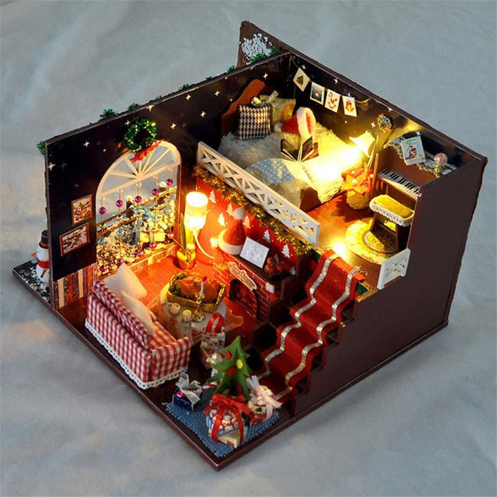 Diy Christmas Cottages Miniature House Christmas Decorations for Home Wood Lighting Diy Dollhouse Christmas Toys Gift Brinquedos (Cabin) - MRSLM