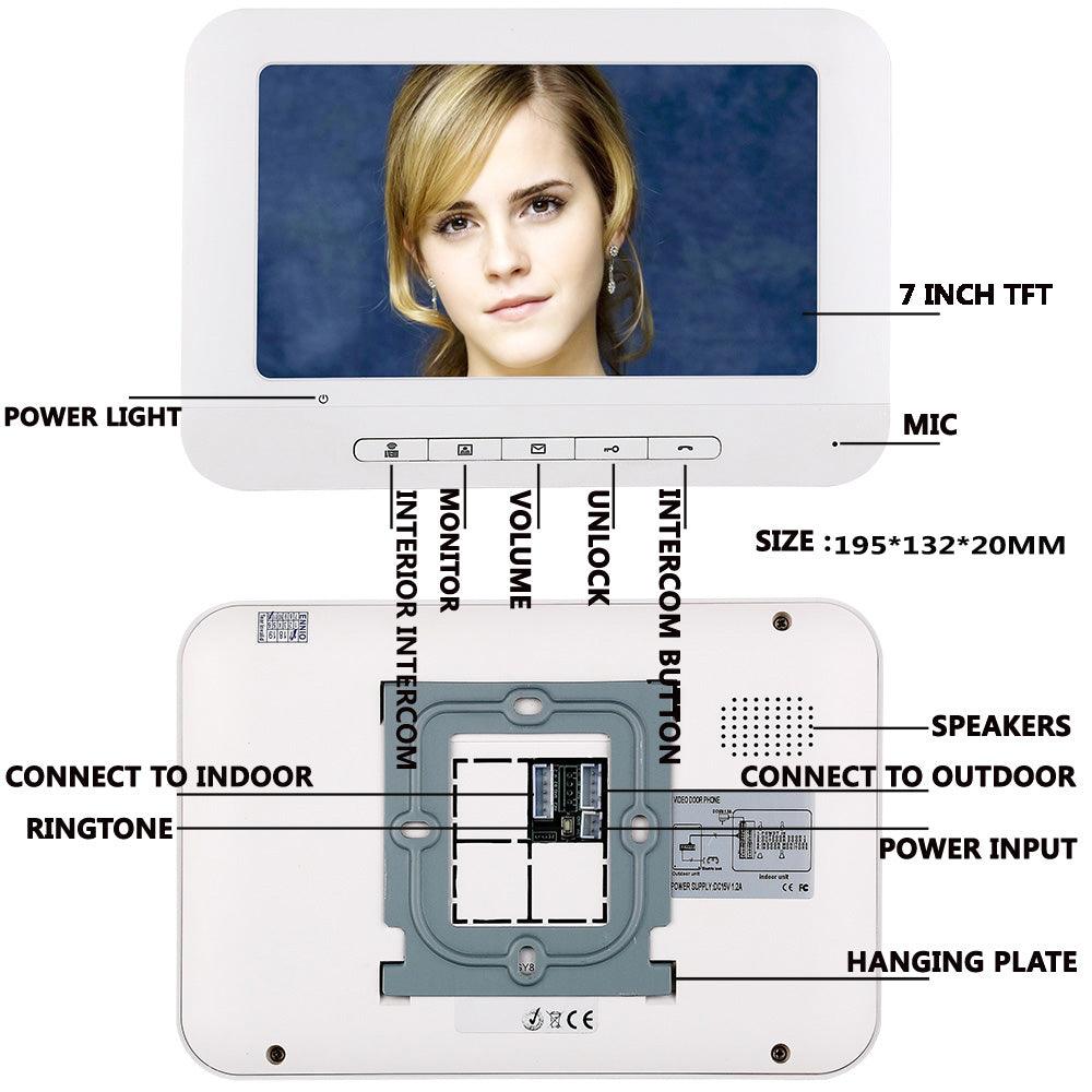 ENNIO 7 Inch Video Door Phone Doorbell Intercom Kit 1 Camera 1 Monitor Night Vision with 700TVL Camera - MRSLM