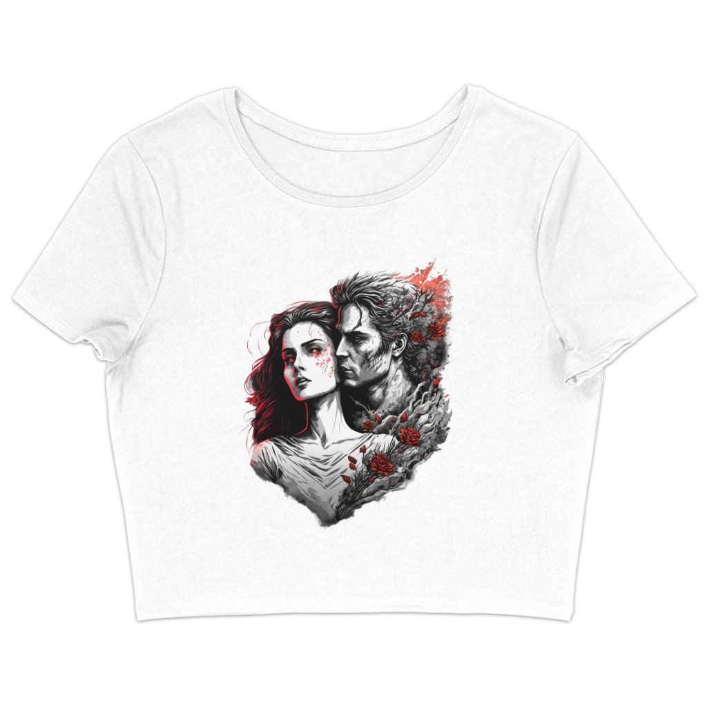 Rose Print Women's Cropped T-Shirt - Graphic Crop Top - Love Print Cropped Tee - MRSLM