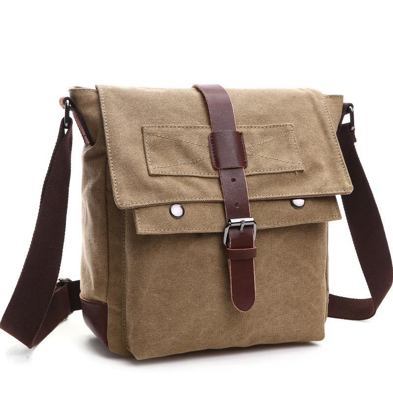 New version of Korean fashion casual canvas bag, practical business single shoulder oblique cross bag, men's Retro schoolbag - MRSLM