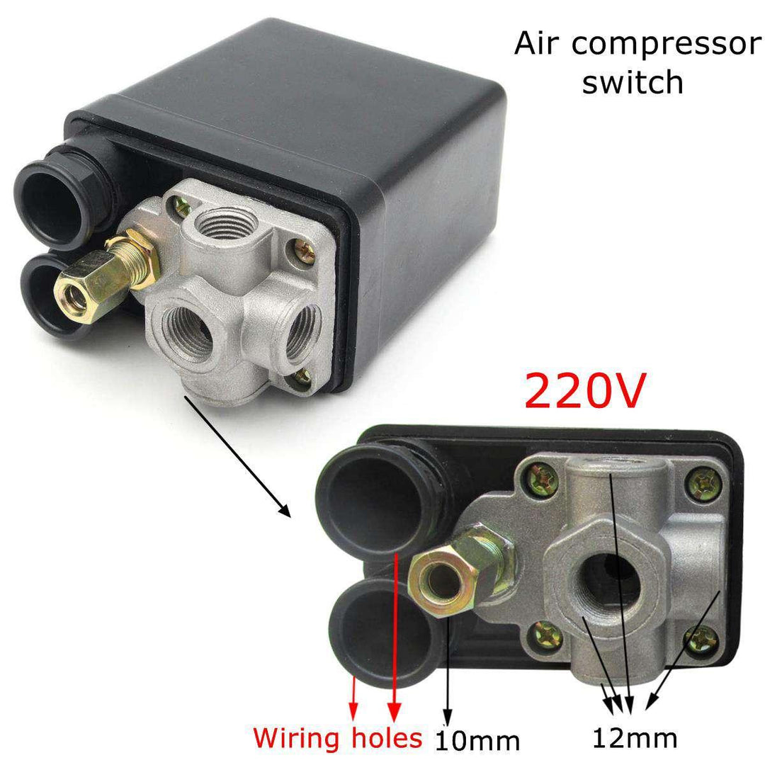 220V 1/4inch BSP 4 Port Single Phase Air Compressor Pressure Switch with Safety Valve Gauge - MRSLM