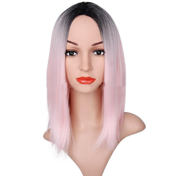 BOBO head gradient short straight hair hood (Black pink) - MRSLM