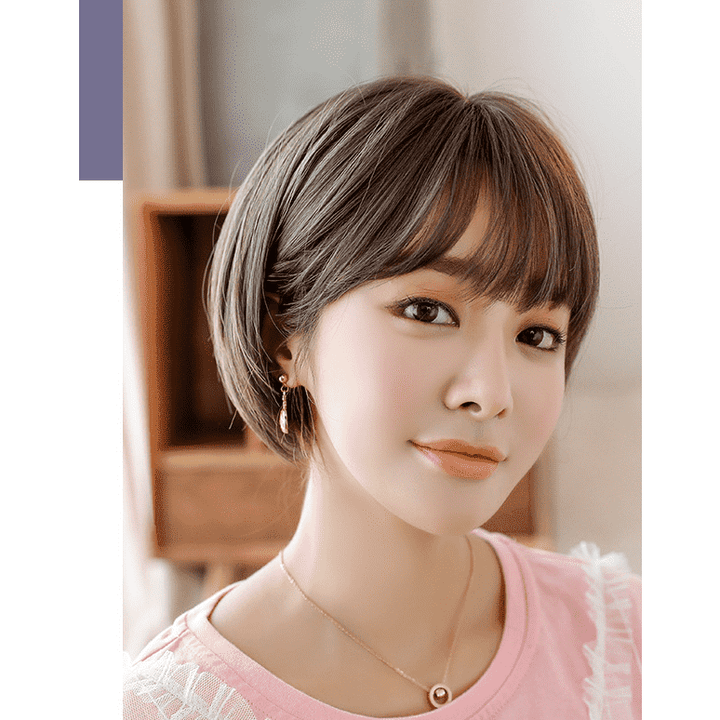 Wig female short hair Korean air bangs bobo wave head realistic chemical fiber wig headgear - MRSLM