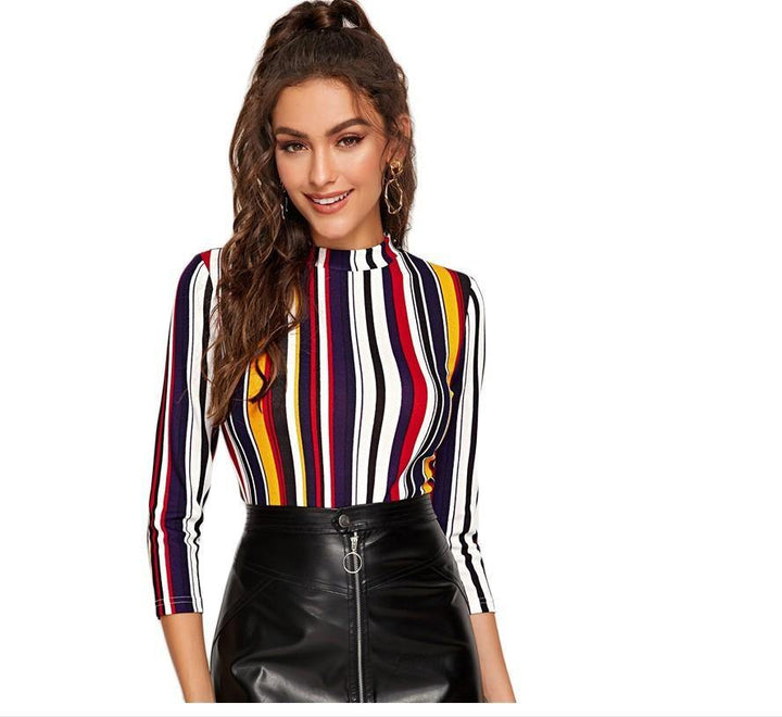 Colorful striped top blouse elegant - MRSLM