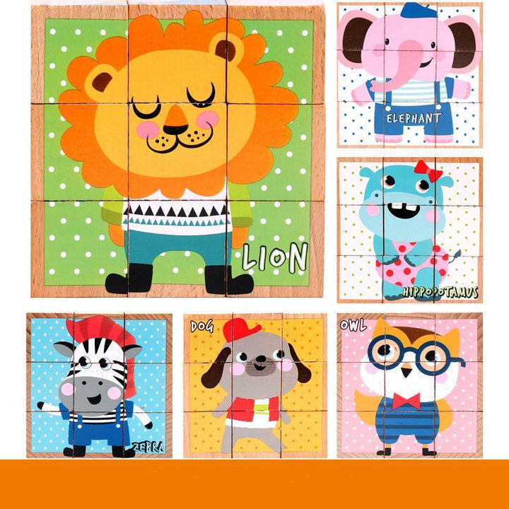 High-grade Six-face Picture Wooden Jigsaw 3D Puzzle Toys Children's Early Educational Toy Cube Jigsaw Puzzle Baby Kids Gifts - MRSLM