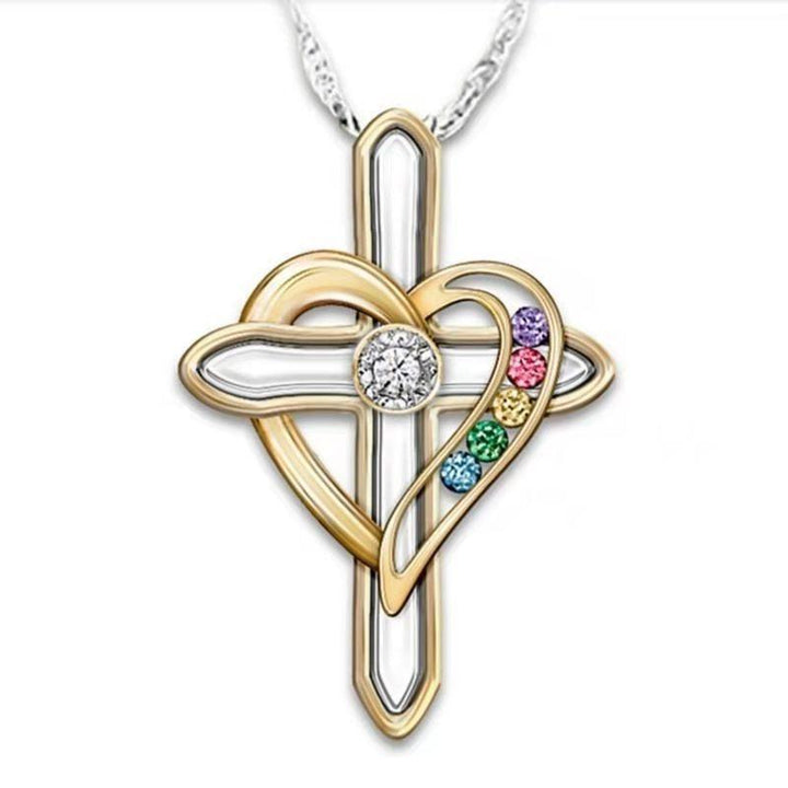 Cross Love Colorful Imitatio Gemstone Pendant Alloy Clavicle Chain - MRSLM