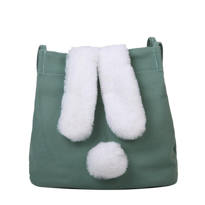 New Fashion Women Canvas Handbags Cute Cartoon Rabbit Plush Girls Shoulder Bag Large Capacity Tote Bag - MRSLM