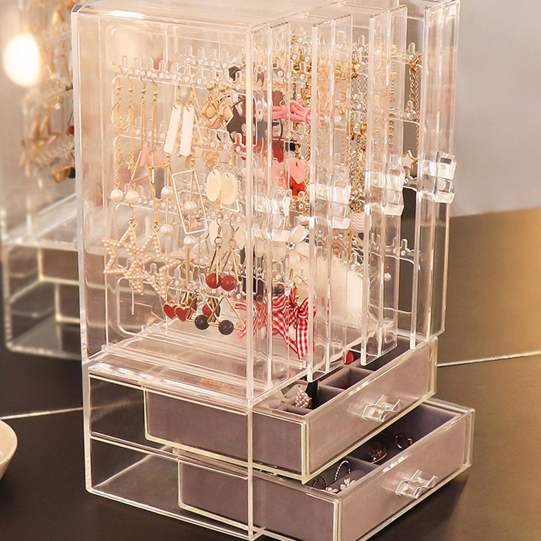 Jewelry Storage Box Transparent Acrylic 176 Grooves 160 Holes Jewelry Display Case Ear Clip Ear Nail Earrings Storage Box - MRSLM