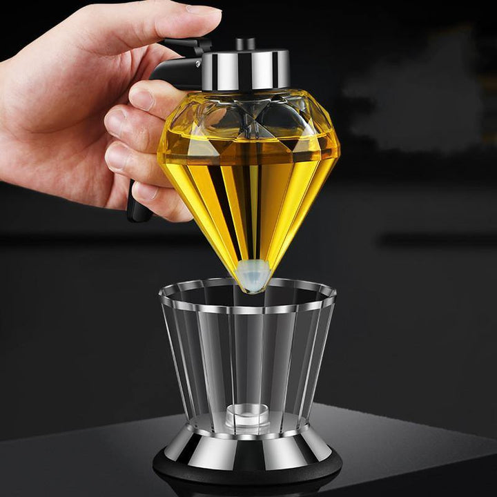 Oil Dispenser Diamond Shaped Glass Oil Bottle Kitchen Push Design Seasoning Bottle (Black) - MRSLM