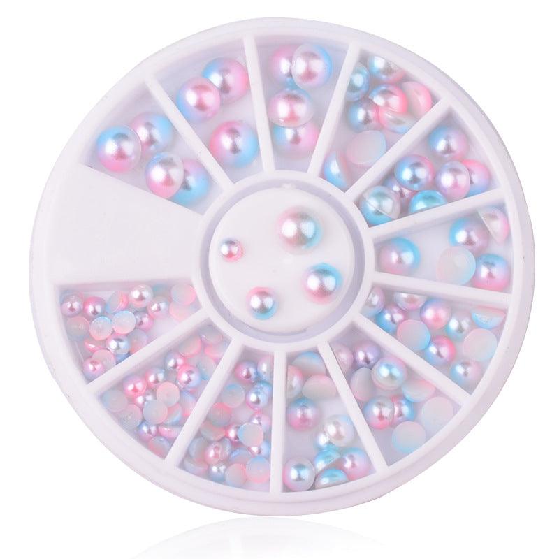 3D Round Purple Pink Nail Art Decoration Wheel Gradating Pearl Luster Manicure Stub Bead - MRSLM