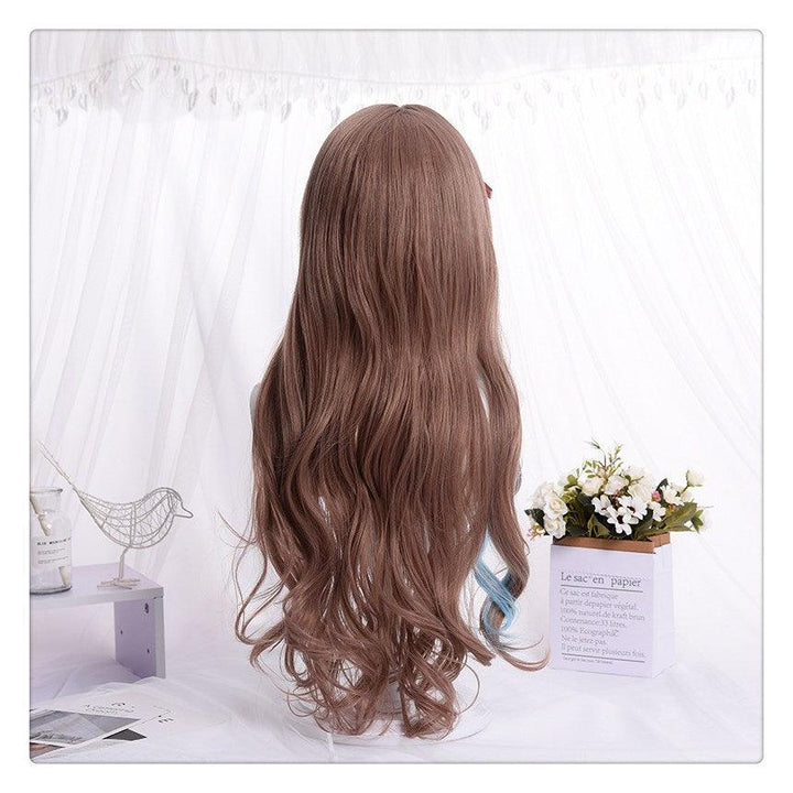 Fashion hood 68cm light brown drift blue long curly hair modified face long hair (Light brown bleached blue) - MRSLM