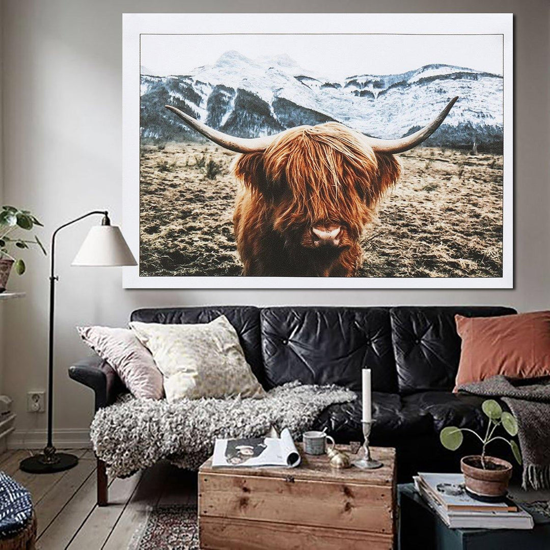 1 Piece Canvas Print Painting Highland Cow Poster Wall Decorative Printing Art Pictures Frameless Wall Hanging Decorations for Home Office - MRSLM