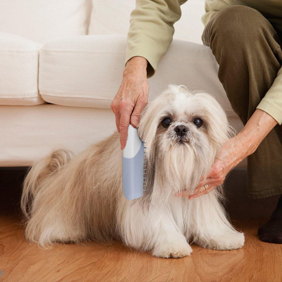 Pet Silicone Massage Brush Deodorant Sterilization Comb Handle Dog Grooming Shaving Massage Cleaning Comb Fur Remove Brush (Blue) - MRSLM