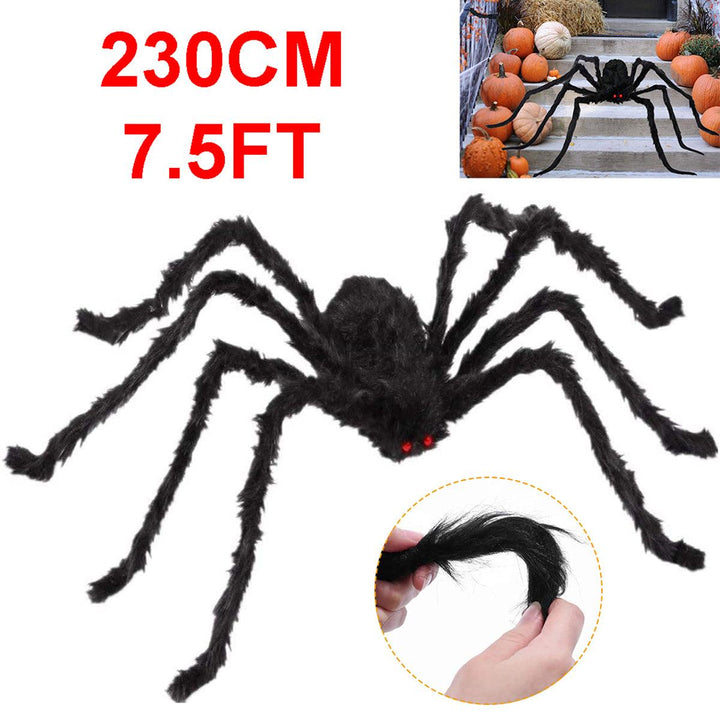 230CM Halloween Giant Spider Black Soft Hairy Scary Spider Toy for Outdoor Yard & Indoor Decoration - MRSLM
