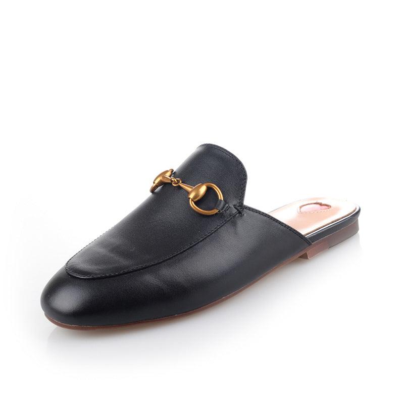 European and American leather round head classic flat shoes - MRSLM
