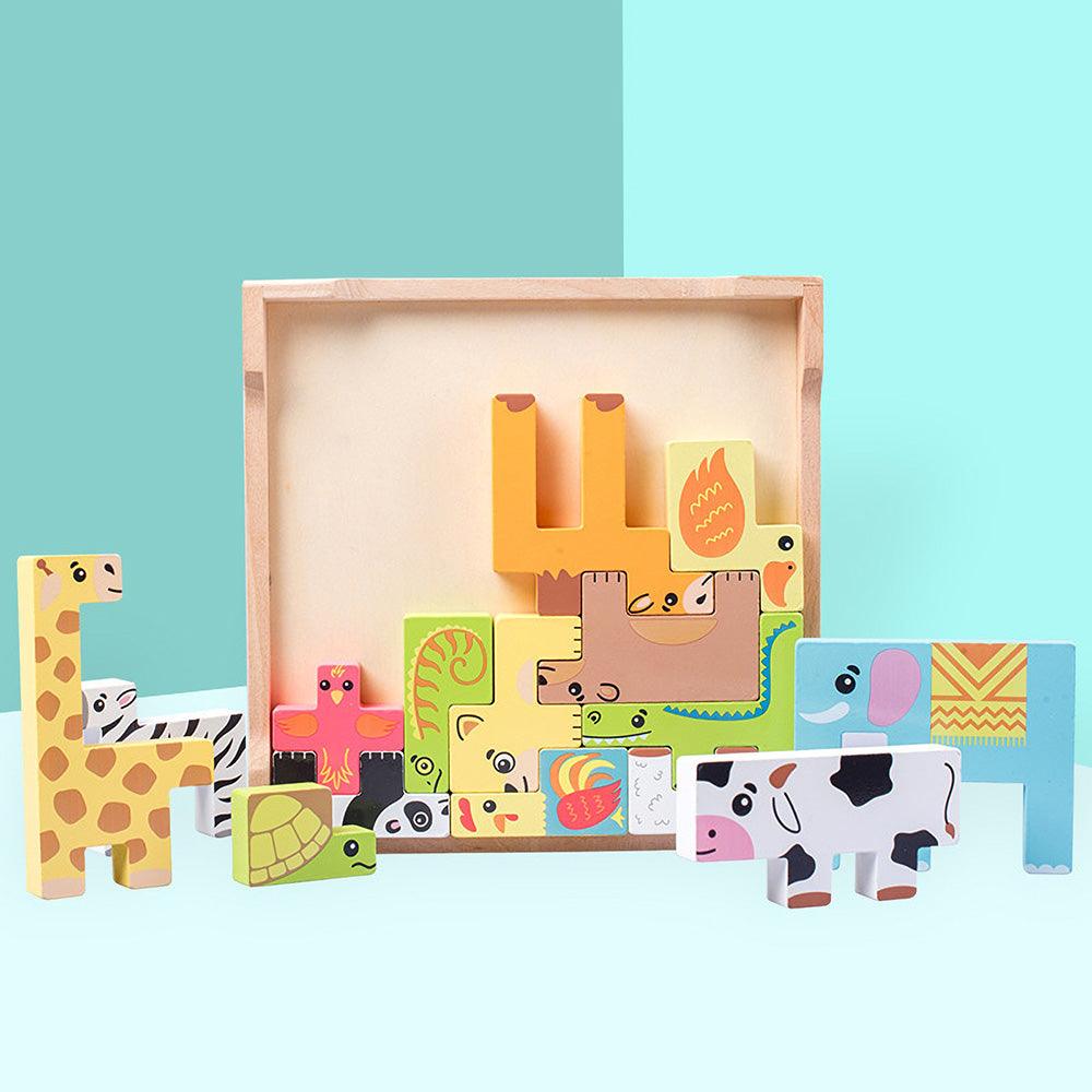 Wooden Animal Jigsaw Puzzles Toy Board Set Educational Toy School Supplies for Children 3-8 Years Old Toddler Kid - MRSLM