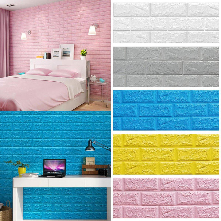 3D Brick DIY Wall Sticker Self-adhesive Waterproof Panels Wallpaper Decal 3D Brick Pattern Foam Wall Sticker for Home Decor - MRSLM