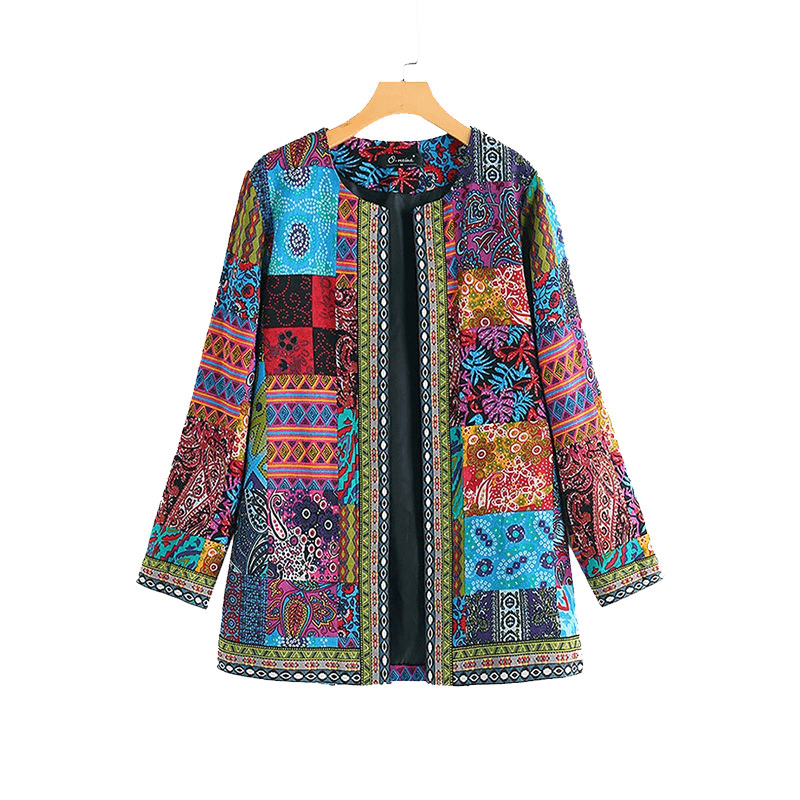 Boho-Chic Vintage Floral Long Sleeve Coats for Women - Ethnic-Inspired Print Design - MRSLM