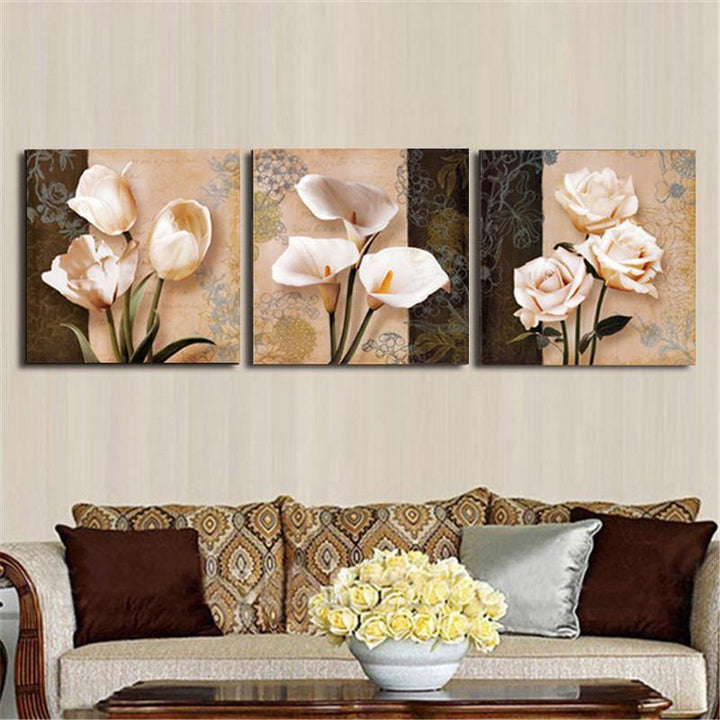 3Pcs Orchid Rose Flower Combination Painting On Canvas Frameless Drawing Home Wall Decor Paper Art (S) - MRSLM