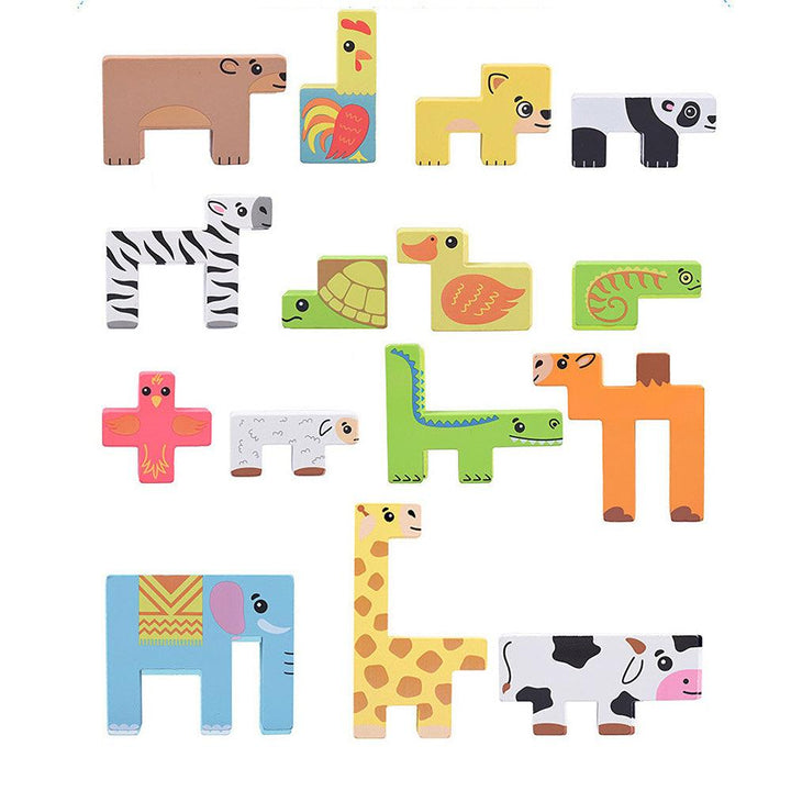Wooden Animal Jigsaw Puzzles Toy Board Set Educational Toy School Supplies for Children 3-8 Years Old Toddler Kid - MRSLM