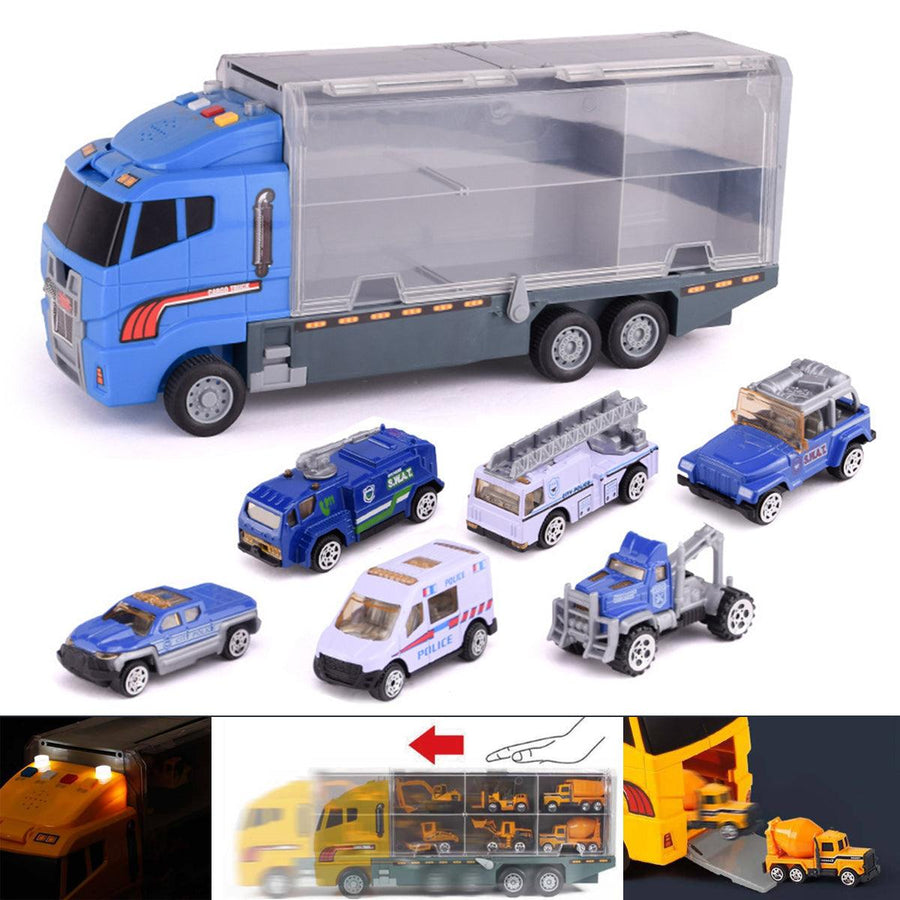 3 Types Toys Military City Polic Transport Truck with 6 Mini Cars Play Set Carrier Lorry For Kids Toy - MRSLM