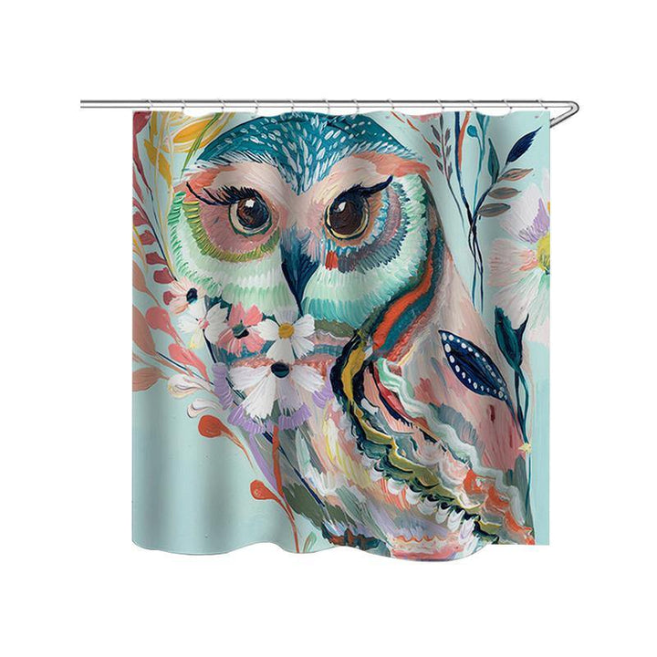 Owl Printed Shower Curtain Non-Slip Rug Three Set Bath Products Bathroom Decor with Hooks Waterproof - MRSLM