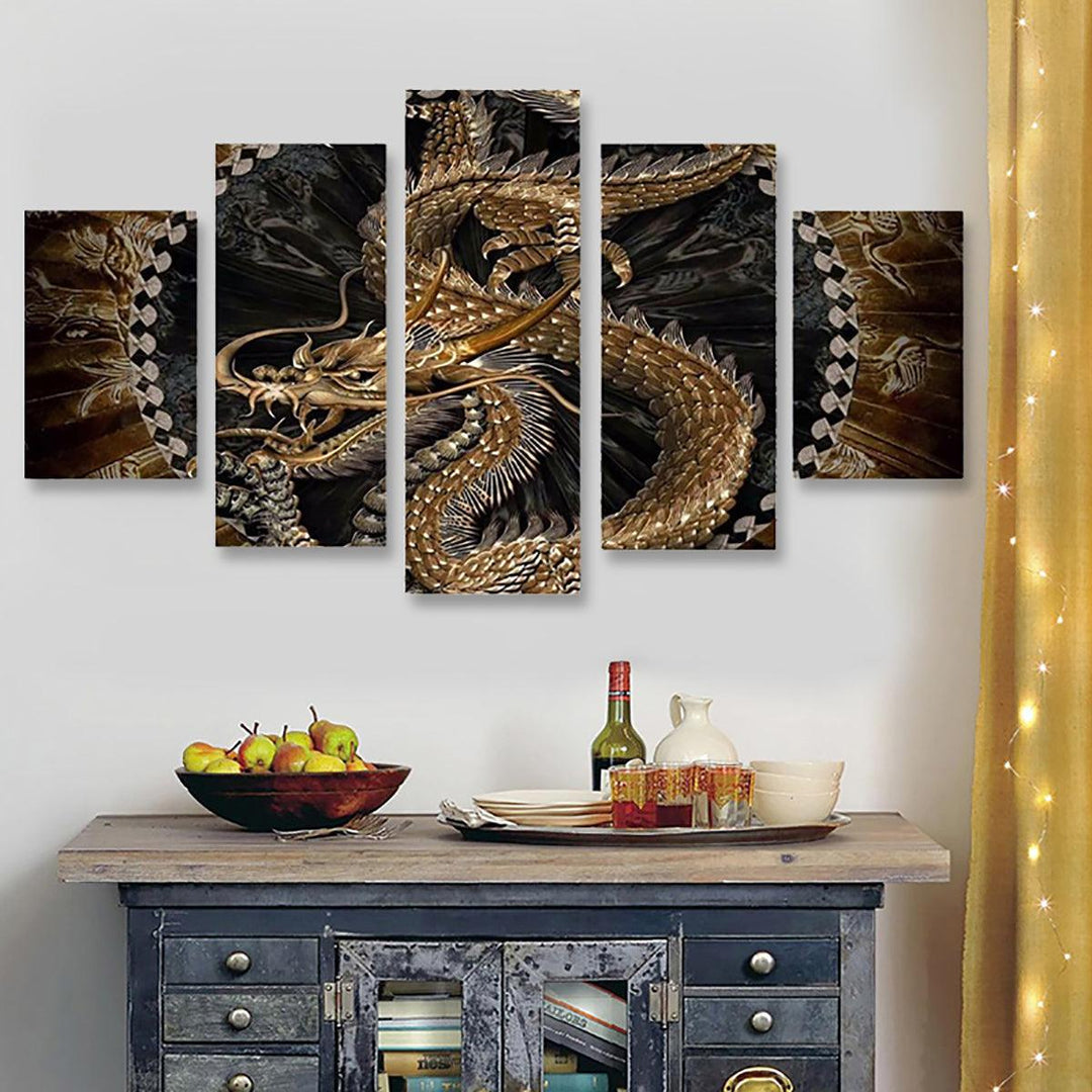 5Pcs Canvas Print Paintings Dragon Pattern Wall Decorative Art Pictures Frameless Wall Hanging Home Office Decoration - MRSLM