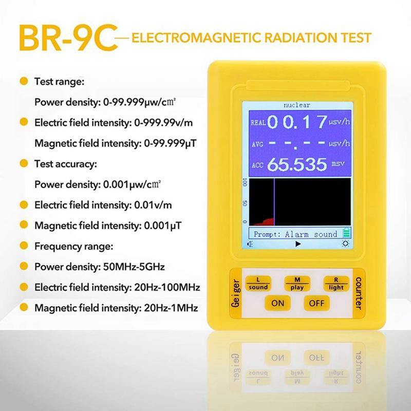 BR-9C 2-In-1 Handheld Portable Digital Display Electromagnetic Radiation Nuclear Radiation Detector Geiger Counter Full-Function - MRSLM