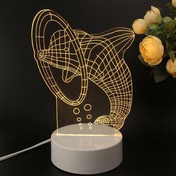 3D Multicolor LED Dolphin Pattern Night Light Lamp with Switch Home Party Decor 220V - MRSLM