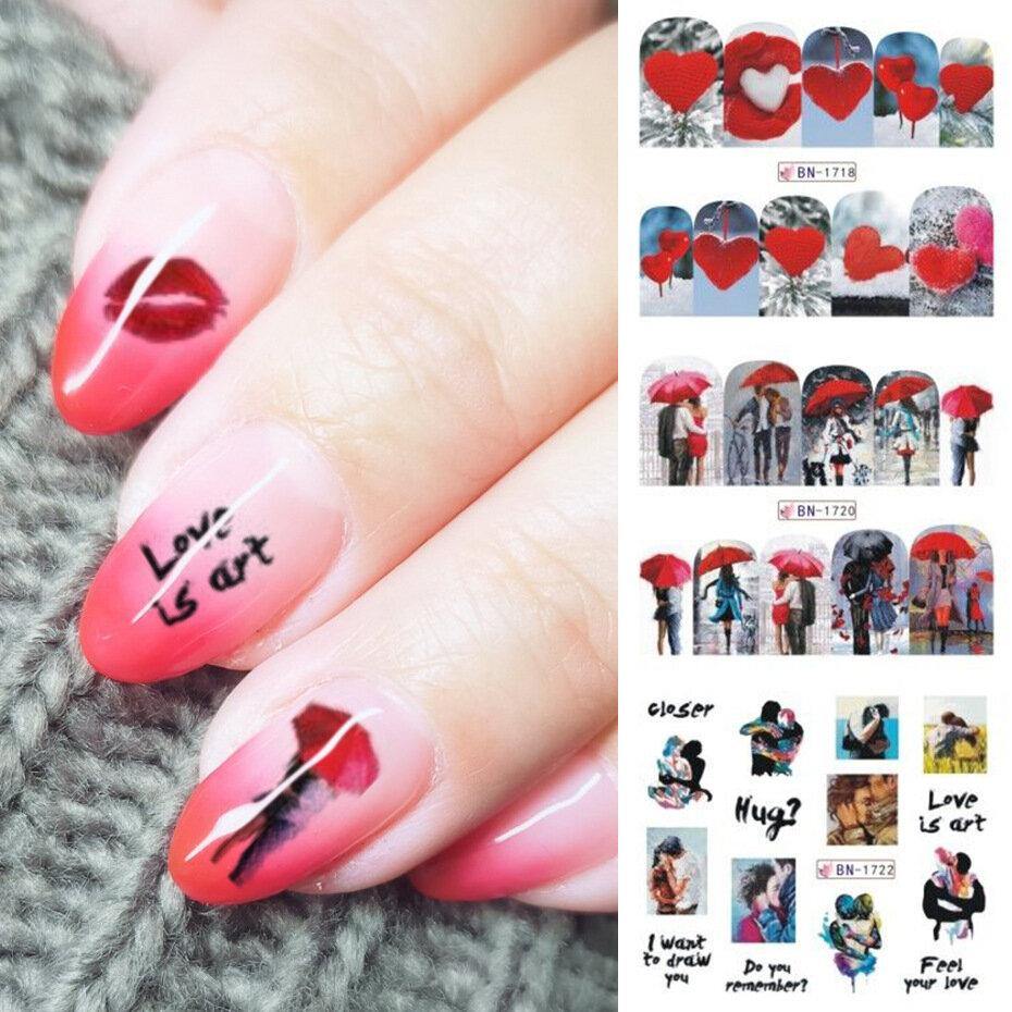 3D Nail Art Tips Retro Lovers Sunset Rose Transfer Decals Valentine's Day Stickers - MRSLM