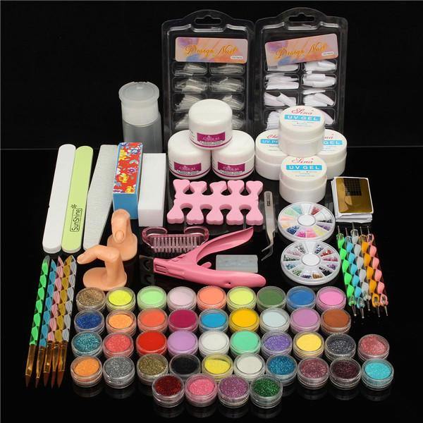 42 Colors Nail Art Set Manicure Kit Gel Polish Acrylic Glitter Powder File Tips Decoration Display - MRSLM