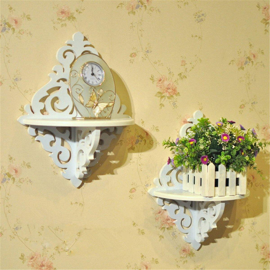 White Filigree Style Wall Shelf Shabby Chic Simple Candle Home Decorations Holder - MRSLM