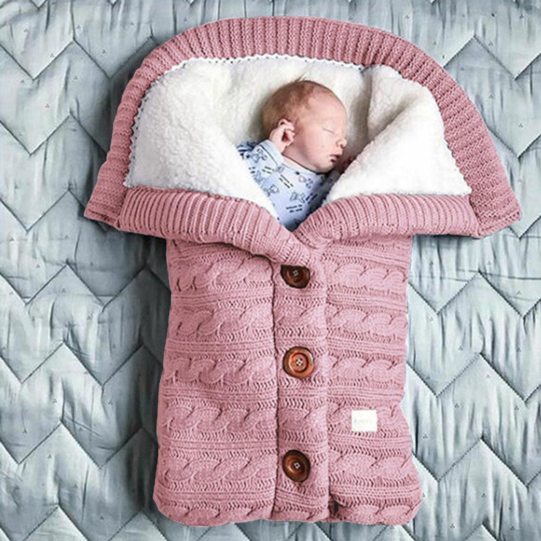 Baby Hooded Swaddle Knit Wrap Blanket Warm Pram Pushchair Stroller Sleeping Bag - MRSLM