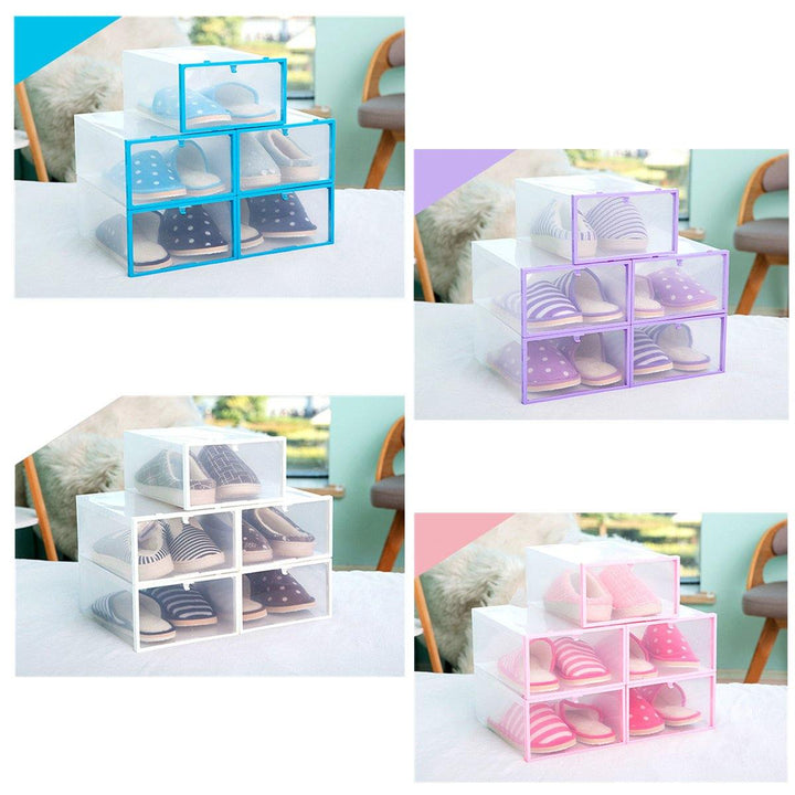 PP Clear Foldable Plastic Shoe Storage Boxes Stackable Tidy Case Home Organizer Display Single Box - MRSLM