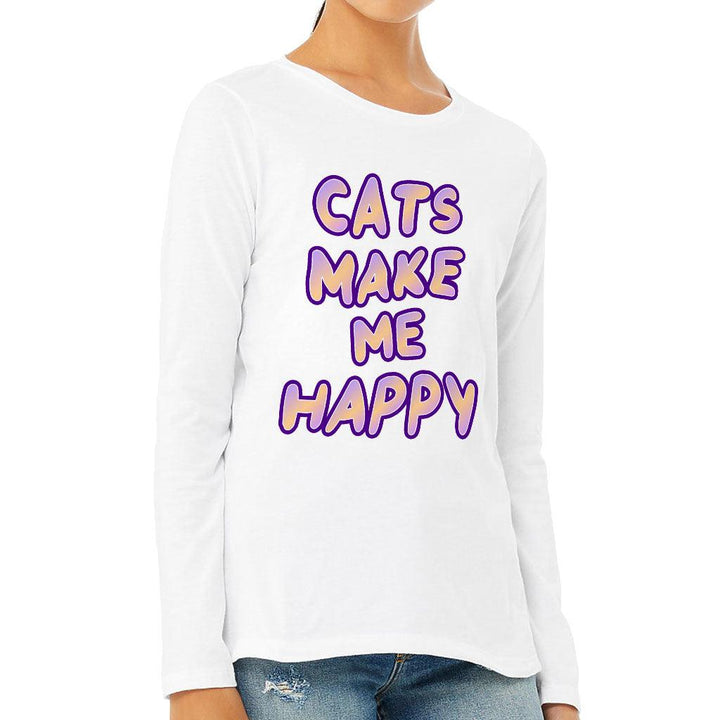 Cats Make Me Happy Women's Long Sleeve T-Shirt - Cute Long Sleeve Tee - Best Design T-Shirt - MRSLM