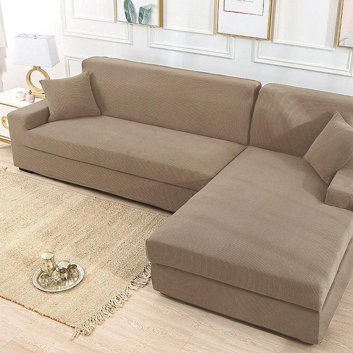 Khaki Stretch Elastic Sofa Cover Solid Non Slip Soft Slipcover Washable Couch Furniture Protector for Living Room - MRSLM
