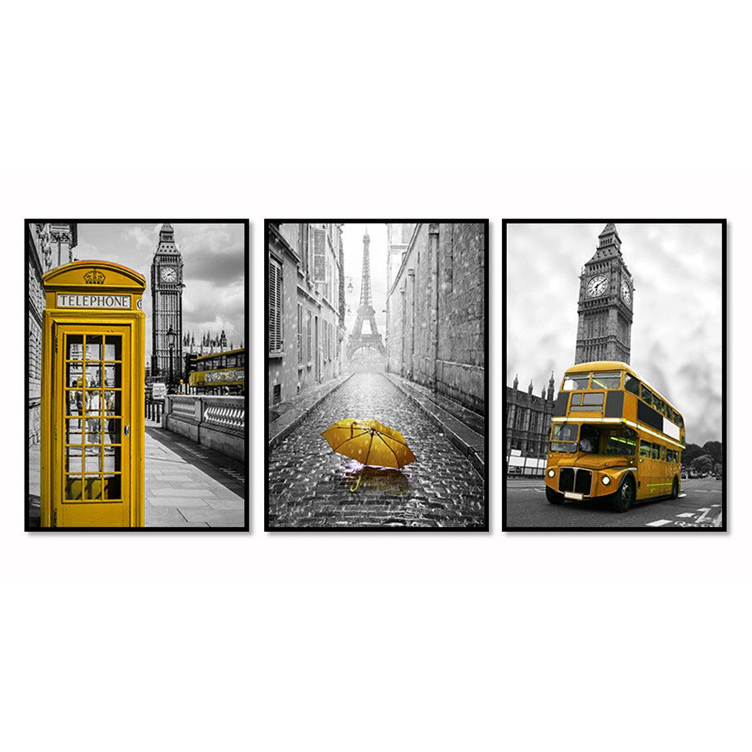 3Pcs City Scenery Canvas Paintings Wall Decorative Print Art Pictures Unframed Wall Hanging Home Office Decorations - MRSLM