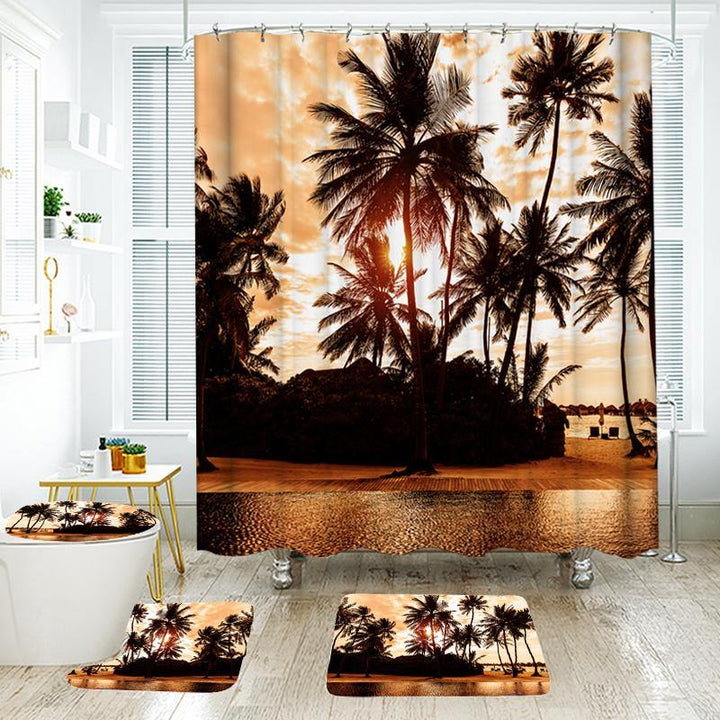 180*180cm Tropical Design Bathroom Shower Curtain 3pcs Carpets Bathroom Bath Mat Set - MRSLM