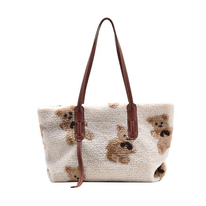 Women Cute Bear Plush Shoulder Bag Large Tote Handbag Purse - MRSLM