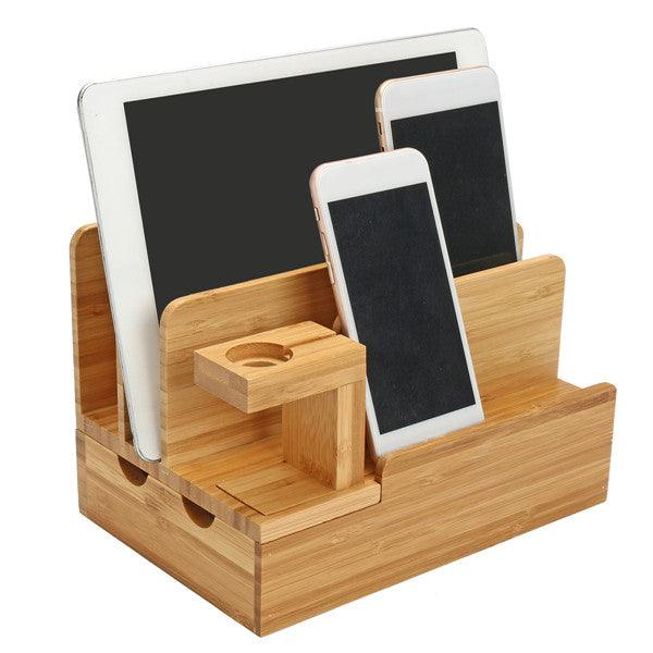 Bamboo Charging Dock Stand Holder Organizer For Apple Watch Smart Phone Tablet - MRSLM